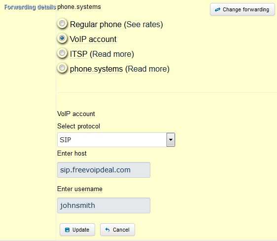 configure the forwarding to voip